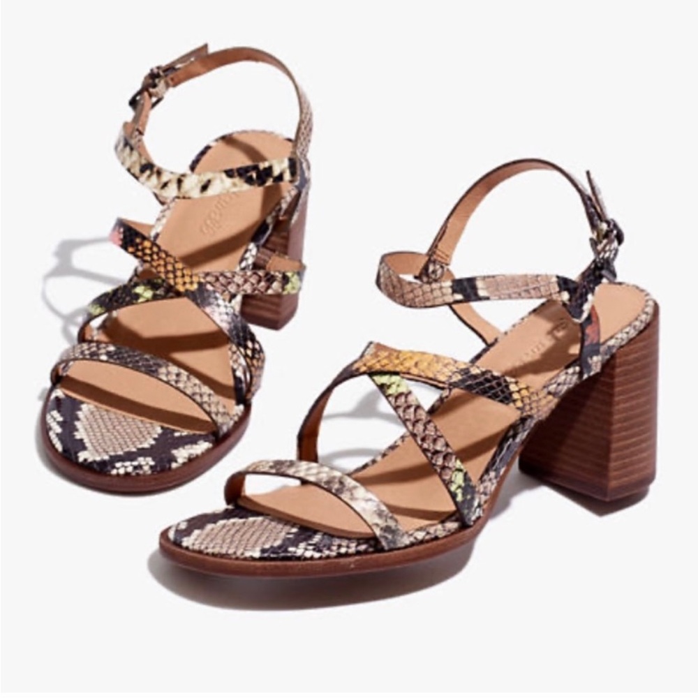 Madewell Snake Print Strappy Block Heel Sandals